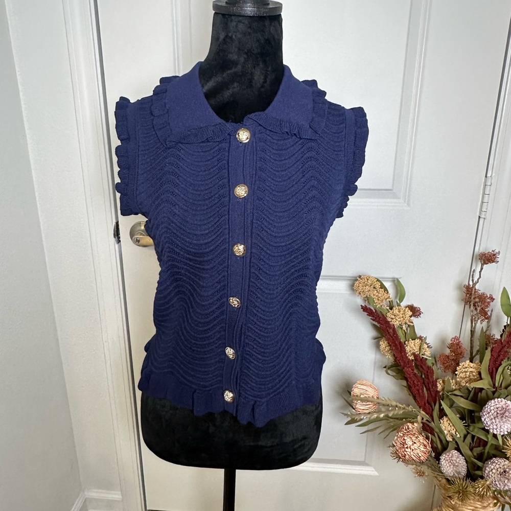 Navy Blue Ruffled Women's Blouse